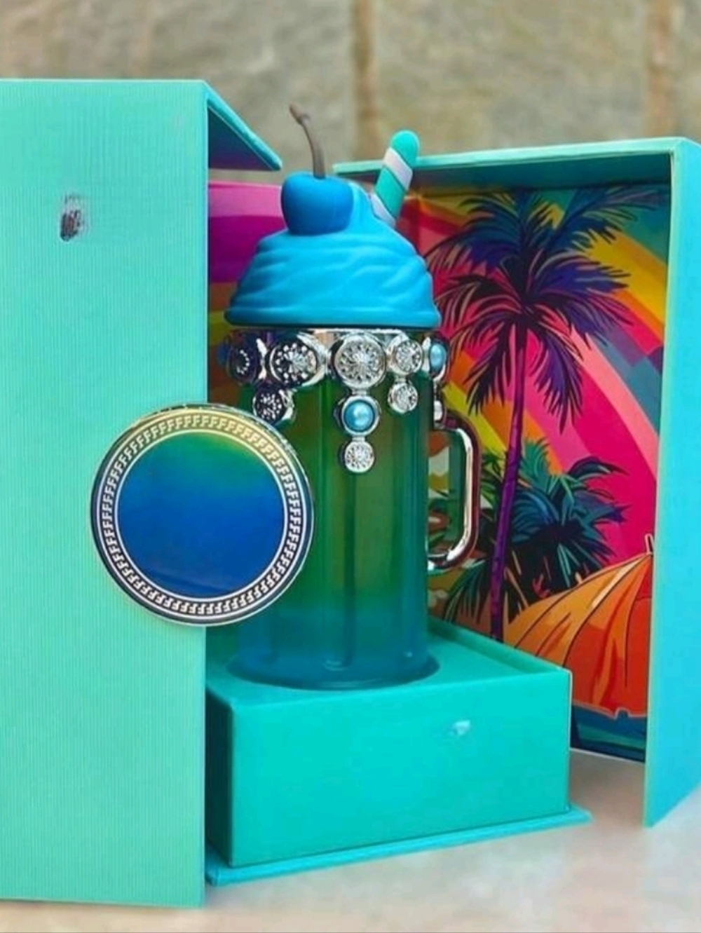 Armaf Island Bliss Perfume Turquoise Jeweled Milkshake Bottle - Picture 3 of 3